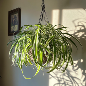 Hanging spider plant indoors