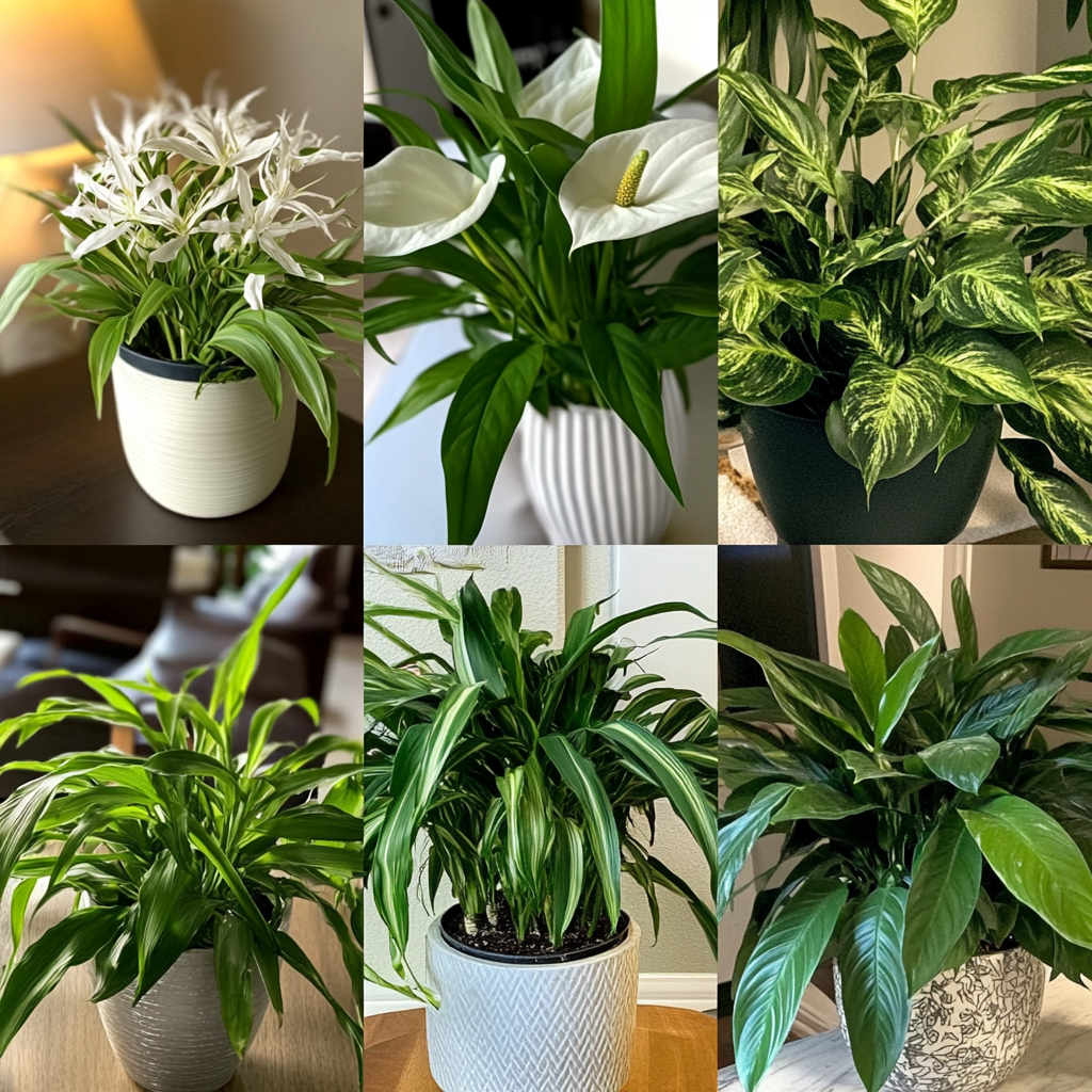 Six potted indoor plants