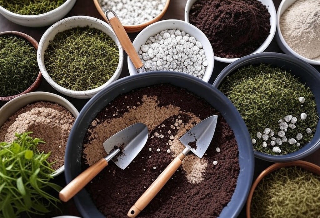 Bowls with soil and tools.