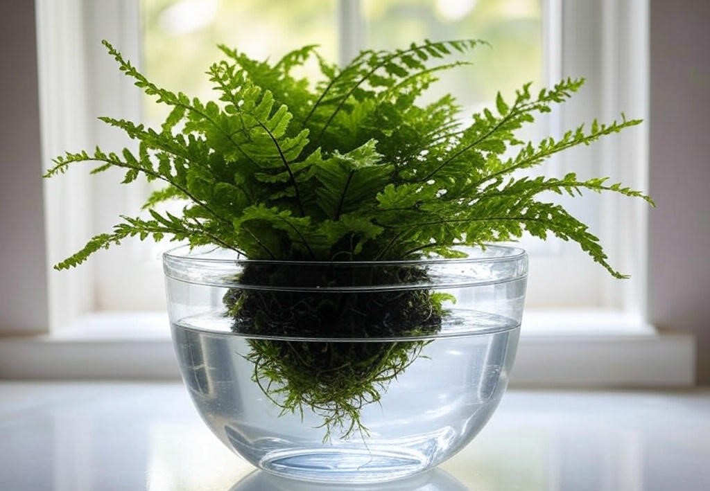 Fern in glass bowl