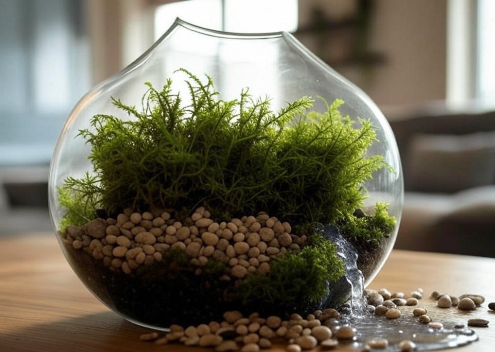 Terrarium with moss and stones
