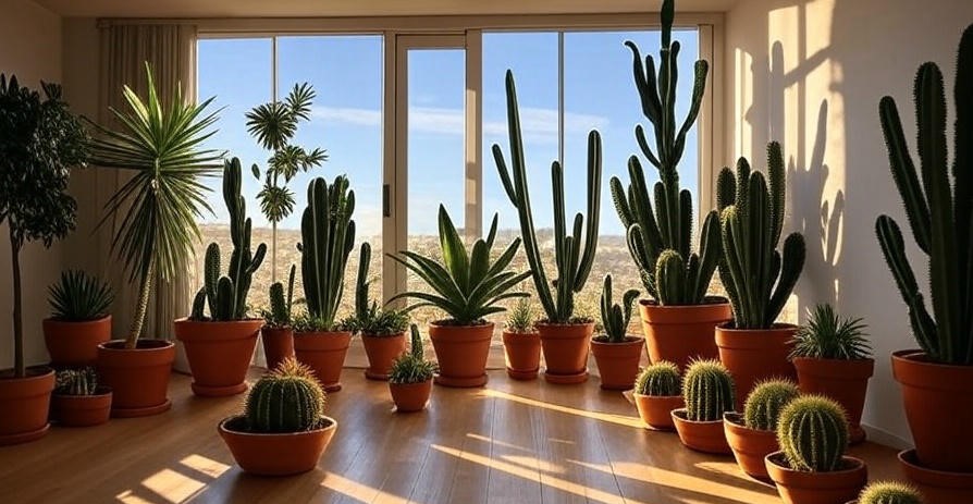 Sunlit room with cacti