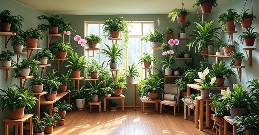 Lush indoor plant room