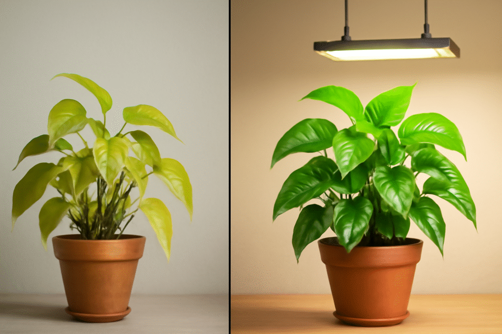 Healthy plant under grow light