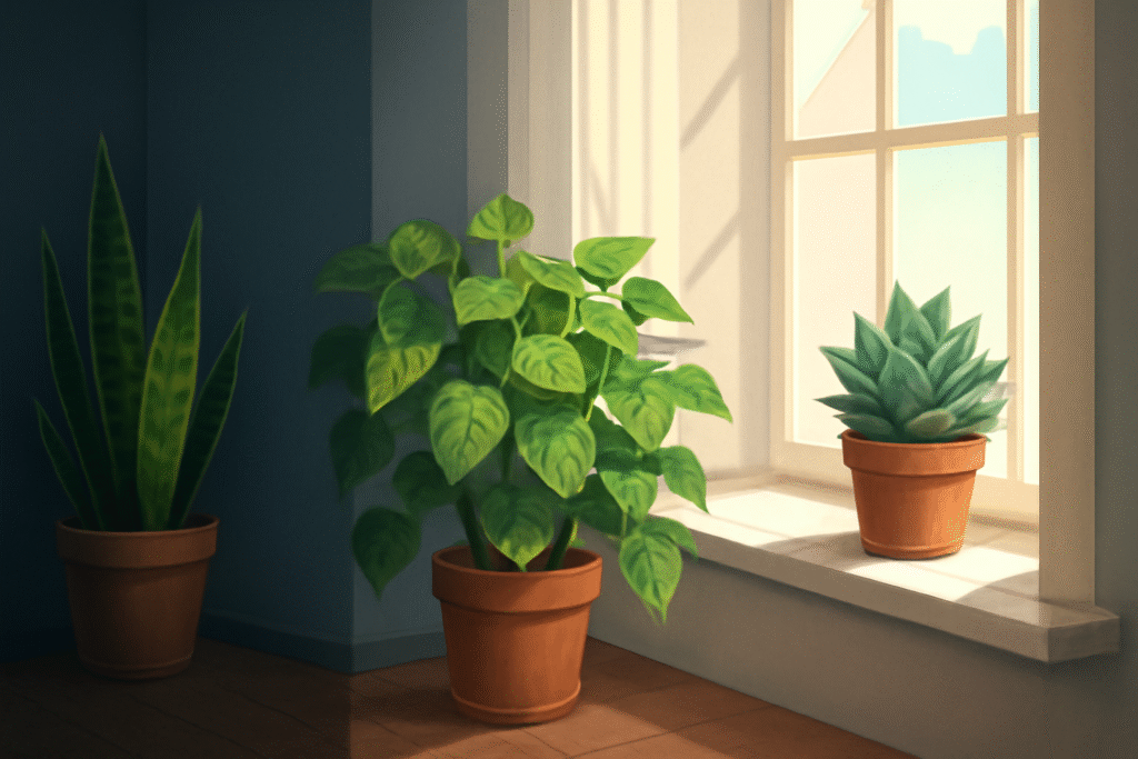 Potted plants by window