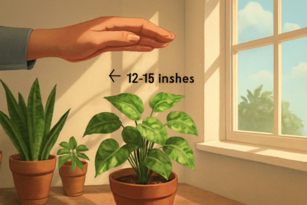 Hand measuring plants indoors