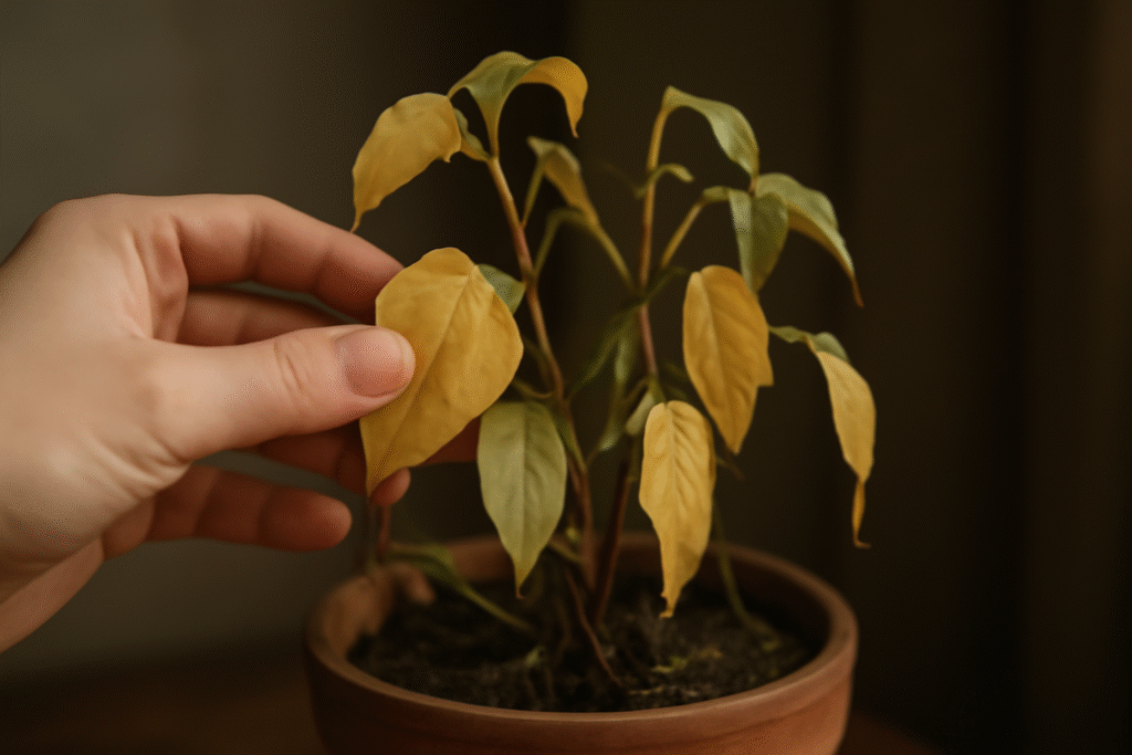Removing yellow plant leaves