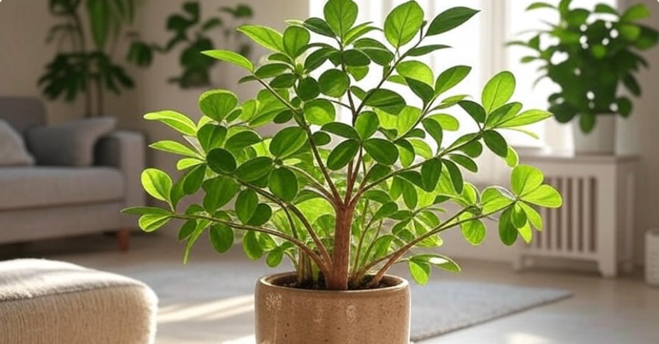 Vibrant indoor Ficus plant in a terracotta pot, enhancing a modern living room with natural greenery, ideal for home decor, air purification, and plant care inspiration.