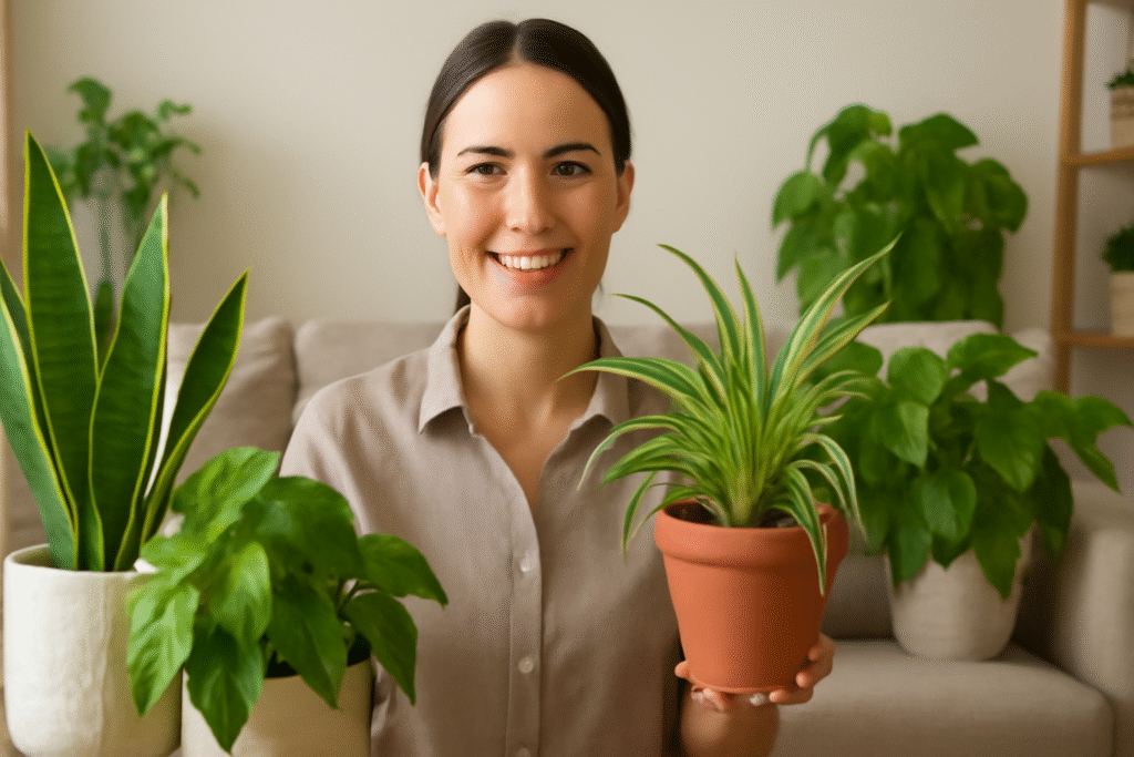 Woman holding potted plant