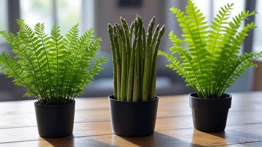 Comparison of foxtail fern with Boston fern and asparagus fern."