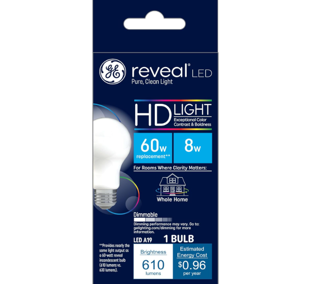 GE Reveal HD+ LED Light Bulb, 60 Watt, A19 (1 Pack)