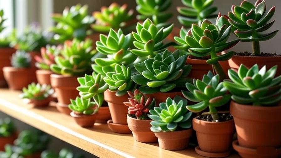 Close-up of popular Crassula succulent varieties like jade plant and hobbit for indoor gardening.