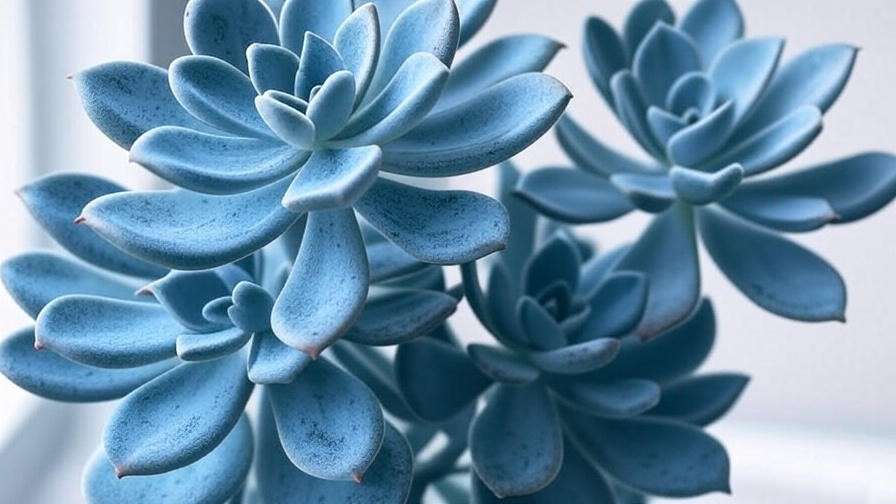 Close-up of blue succulent leaves showcasing natural pigments and waxy coating for indoor plants.