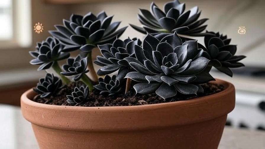 Seasonal care guide for black succulents indoors with watering schedule