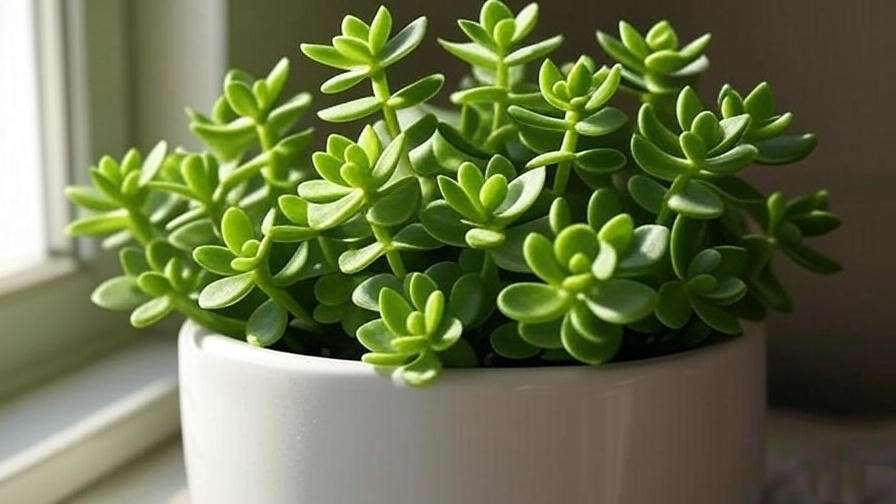 Crassula succulent thriving in bright indirect indoor light near a windowsill.