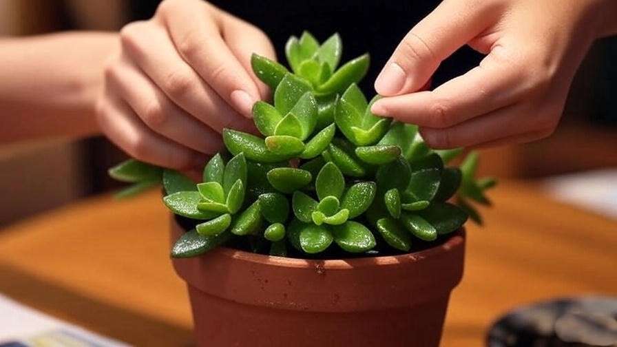 tep-by-step watering check for Crassula succulent using soil moisture test.
