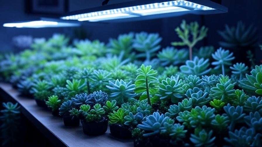 LED grow lights illuminating indoor succulents for year-round healthy growth.