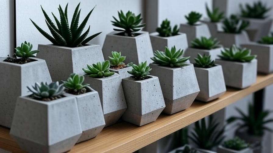 Geometric modern succulent plant arrangement in angular pots for contemporary decor 