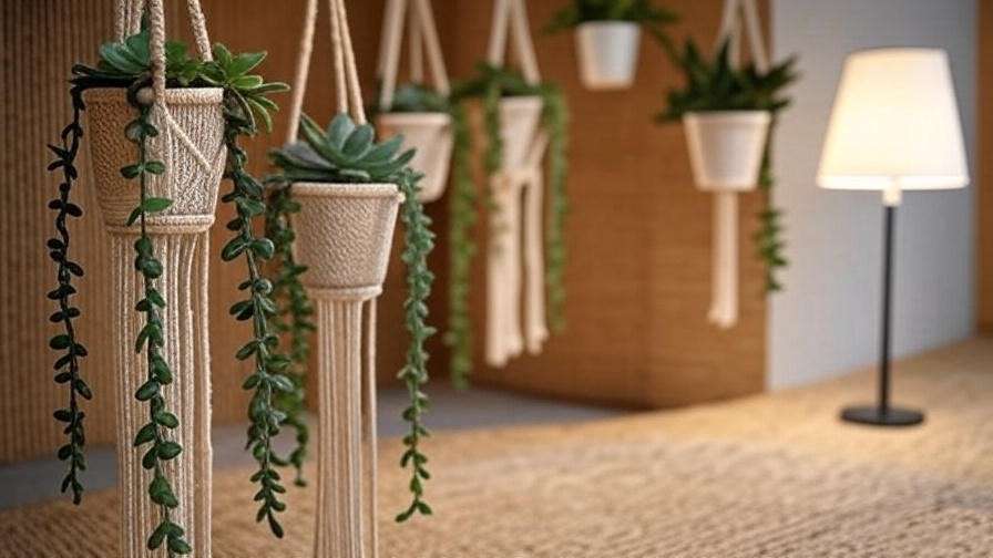 Boho macramé hanger succulent plant arrangement for textured indoor vibes
