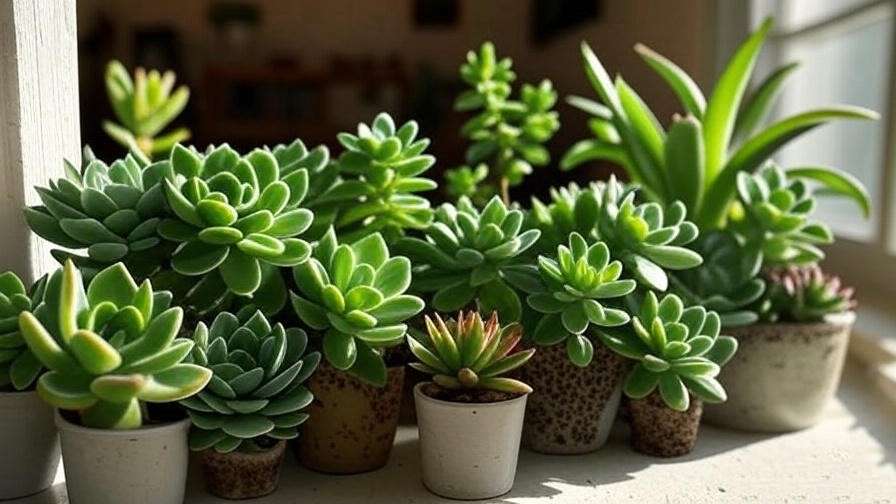 Indoor succulents in direct sunlight on windowsill promoting healthy growth and colors.