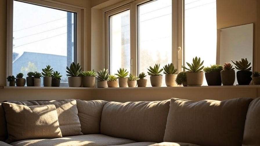 South-facing window setup for optimal succulent light in indoor apartments.