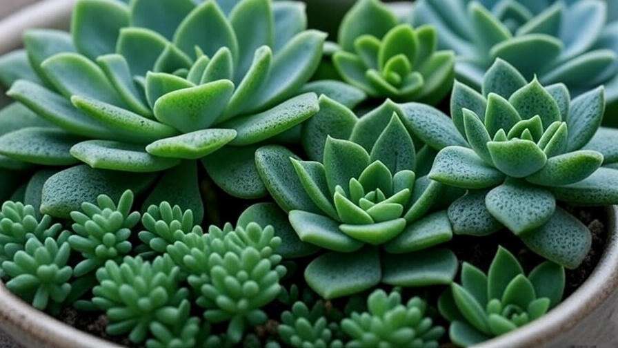 Close-up of basic succulent centrepiece in a bowl for indoor decor ideas
