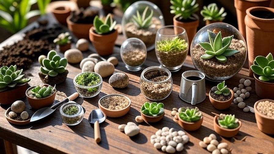 Essential materials and tools for creating indoor succulent plant arrangements