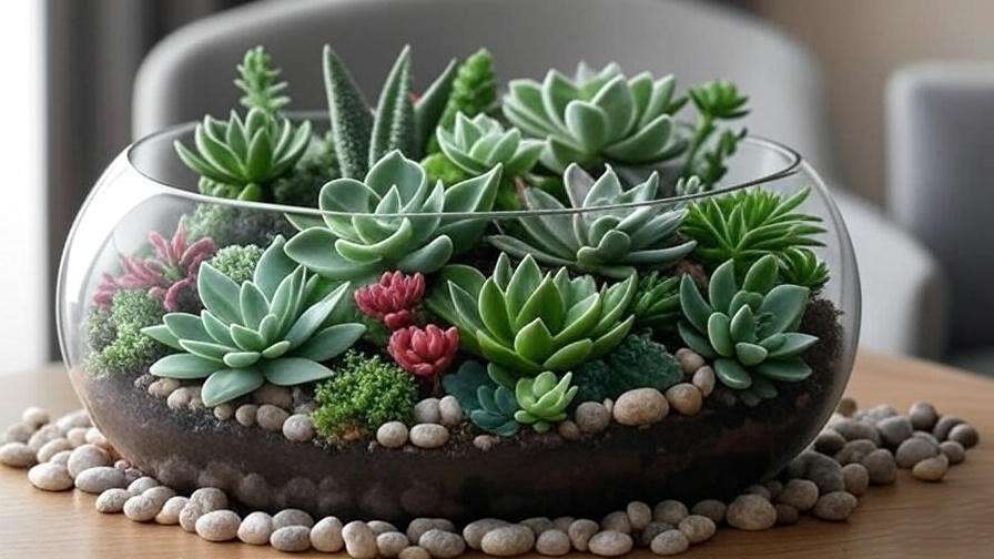 Minimalist faux succulent terrarium bowl for low-maintenance indoor decor.