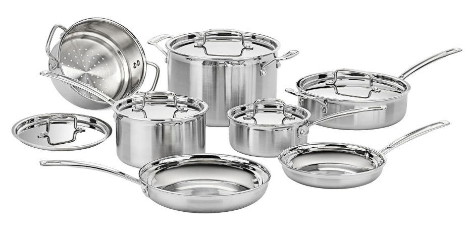  Cuisinart 12-Piece Cookware Set, MultiClad Pro Triple Ply Stainless Steel Cookware Set, Heat Surround Technology, Cool Grip Stick Handles, Oven Safe Up to...
