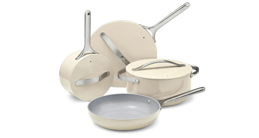 Caraway Nonstick Ceramic Cookware Set (12 Piece) Pots, Pans, Lids and Kitchen Storage - Non Toxic - Oven Safe & Compatible with All Stovetops - Cream