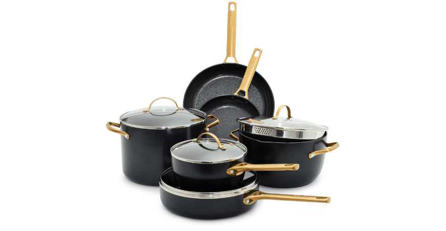  GreenPan Hard Anodized Healthy Ceramic Nonstick 10 Piece Cookware Pots and Pans Set, Gold-Tone Stainless Steel Handles, PFAS-Free, Dishwasher Safe, Oven...