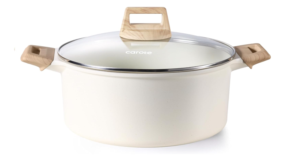  CAROTE 6 Qt Nonstick Stock Pot with Lid Soup Pot, 6 Quart Casserole with Lid, Easy to Clean Non Stick Cooking Pot Cookware PFOA Free, White Granite