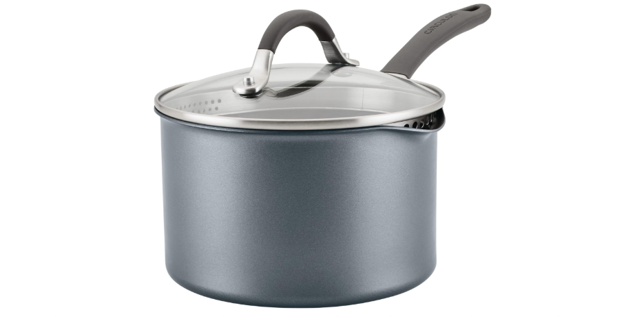  Circulon A1 Series with ScratchDefense Technology Nonstick Induction Straining Sauce Pan with Lid, 3 Quart, Aluminum, Graphite