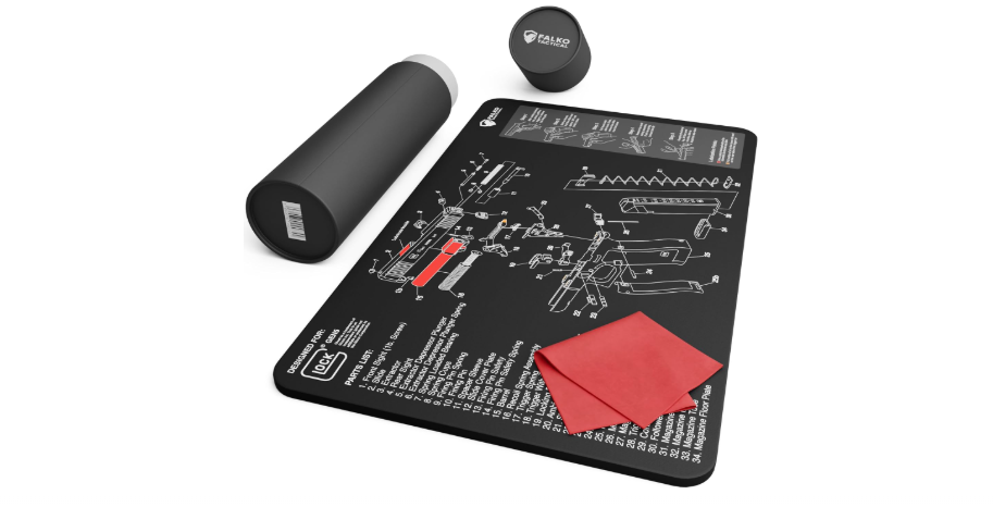  Falko Tactical Gun Cleaning Mat for Glock - Double Thickness Gun Mat - HD Exploded Diagram Including Parts List, Lubrication Points and Disassembly Steps...