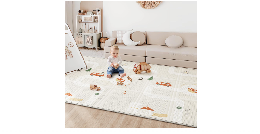  BG-BABYGO Baby Play Mat 50"*78" Foldable Foam Baby Play Mat for Floor Reversible Waterproof Playmats for Babies Boy and Toddlers Infants Edge...