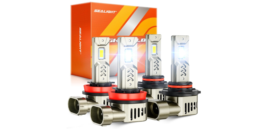SEALIGHT L2S HB3 H9 Bulb Combo 10X compatible 90000 Lumens 9005 H11 for Fog Light and Powersports Headlights, 6500K Cool White Light, Plug and Play, 4 Pack