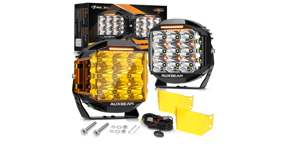 Auxbeam 7inch 228W Round LED Offroad Light Pod, V-MAX Series 26100LM Side Shooter LED Offroad Driving Lights with Amber DRL, 270° Beam Auxiliary Ditch Light...