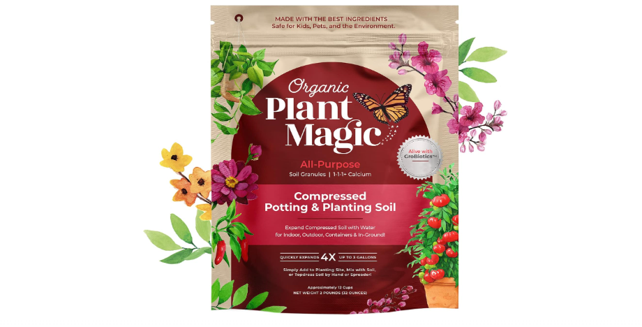  Compressed Organic Potting Soil for Garden, Plants & Vegetables - Expands 4x When Mixed with Water - Indoor or Outdoor Use - Plant Food Mix Derived from...