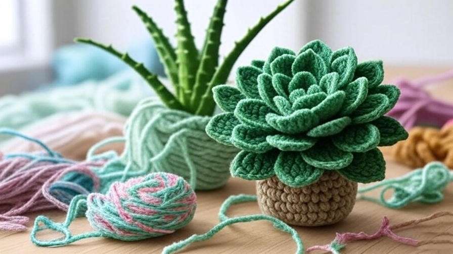 Easy crochet succulent patterns featuring echeveria and aloe vera DIY projects.
