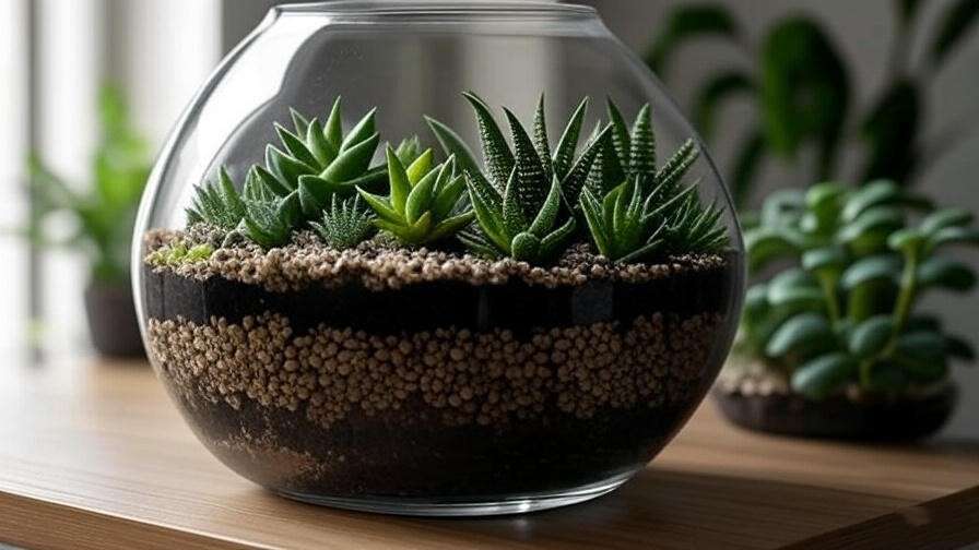 Modern glass terrarium succulent centrepiece for contemporary indoor decor