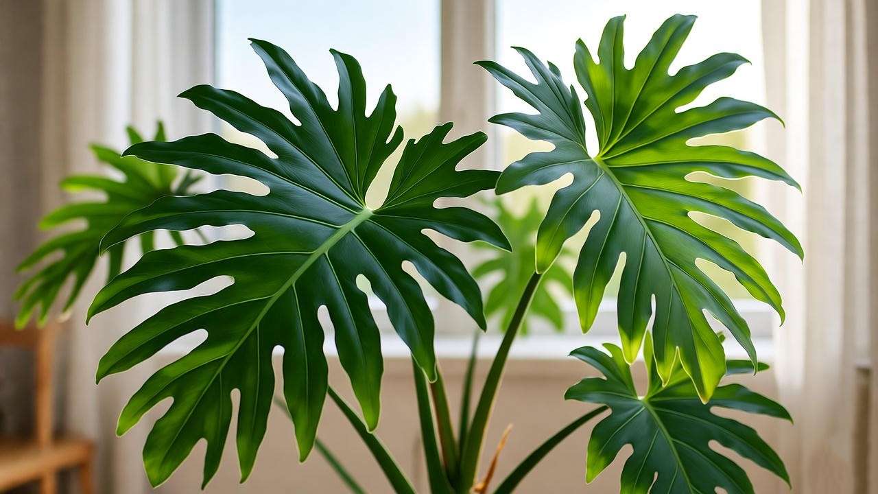 Philodendron Florida Green in bright indirect light near window for optimal houseplant care.