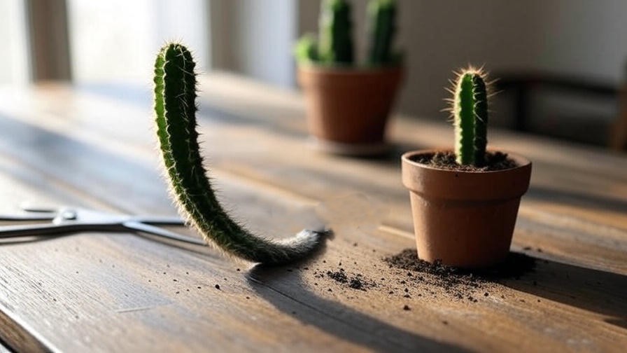 Monkey tail cactus propagation steps with cuttings and tools