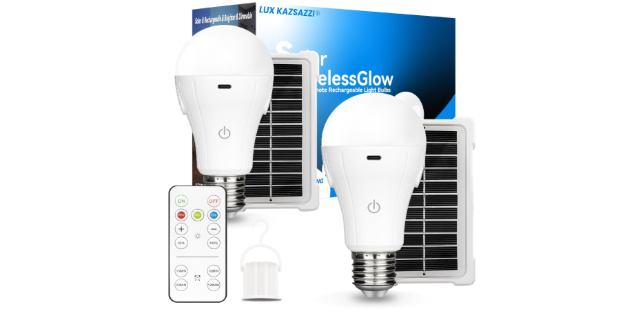 Solar & USB Rechargeable Light Bulbs With Remote + Touch Control, 3 Colors & Dimmable, Large Solar Panel 1800mAh Battery Powered Light Bulb, Battery...