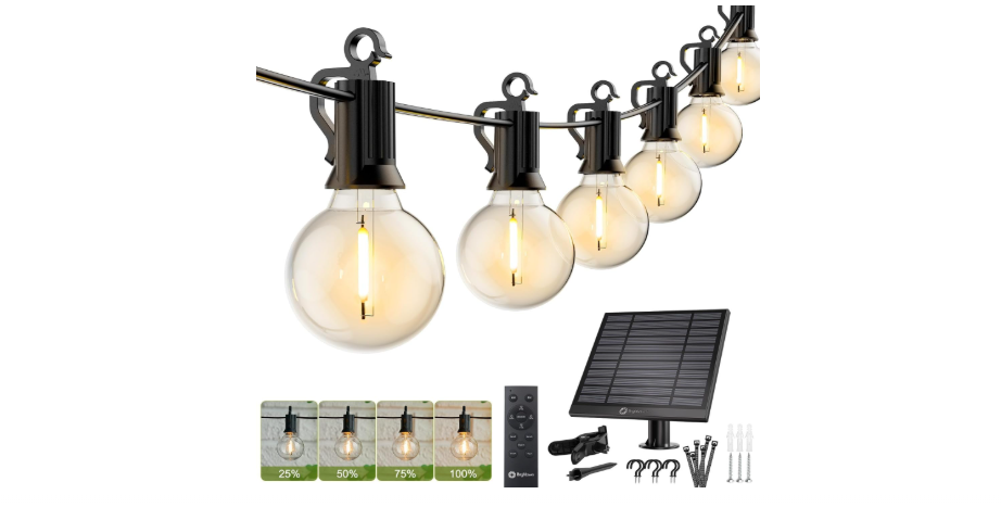 Brightown 58FT Solar String Lights Outdoor with Remote Cable Ties and Hooks, Commercial Grade Patio Lights with 26 LED Shatterproof Bulbs, 3 Light Modes...