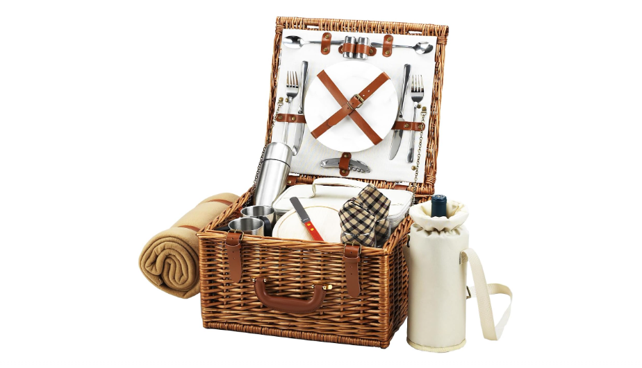  Picnic at Ascot Cheshire English-Style Willow Picnic Basket with Service for 2, Coffee Set and Blanket - London Plaid