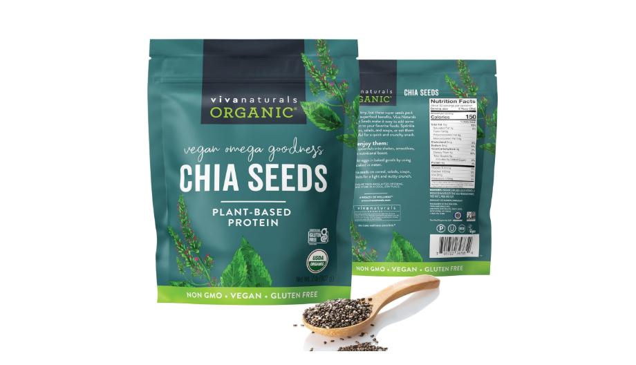  Viva Naturals Organic Chia Seeds 2 LBs - Plant-Based Omega-3 and Vegan Protein, Non-GMO Chia Seeds Organic Perfect for Smoothies, Salads and Chia Seed...