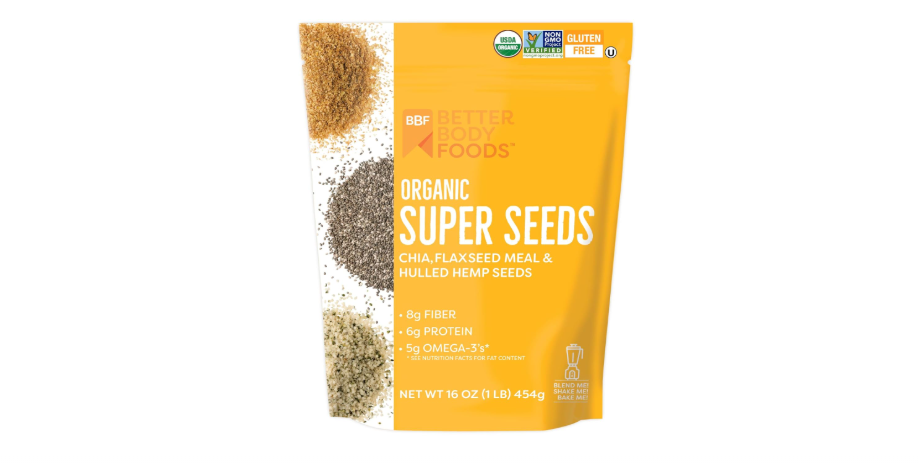  BetterBody Foods Superfood Organic Super Seeds - Blend of Organic Chia Seeds, Milled Flax Seed, Hemp Hearts, Add to Smoothies Shakes & More, 1lb, 16 oz