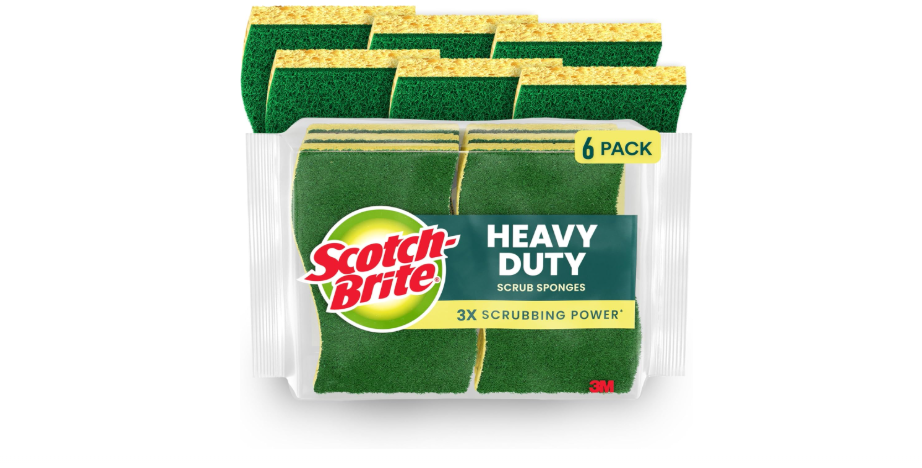  Scotch-Brite Heavy Duty Scrub Sponge, 6 Kitchen Sponges Designed for Tough Messes in the Kitchen that Last 3X Longer*, Best for Cast Iron Skillets and...
