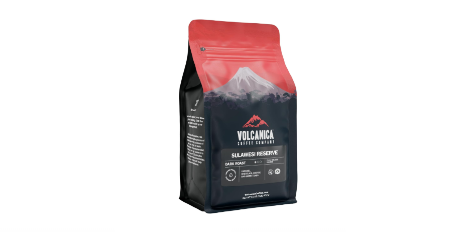  VOLCANICA COFFEE COMPANY Sulawesi Reserve Coffee, Dark Roast, Celebes Kalossi, Whole Bean, Fresh Roasted, 16-ounce