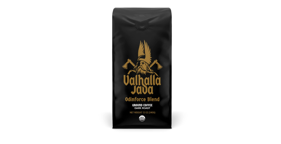  Death Wish Coffee Valhalla Java Dark Roast Ground Coffee, 12 Oz, Bold & Intense Blend of Arabica Robusta Beans, USDA Organic
